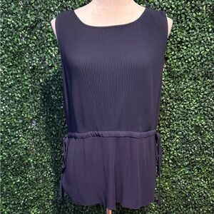 Ann Taylor Navy Sleeveless Pleated Drawstring Waist Blouse Top Size S